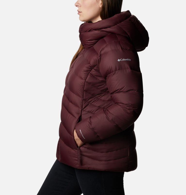 Women's Columbia Autumn Park Hooded Down Jackets Burgundy | Plus Size CA-ZAC61